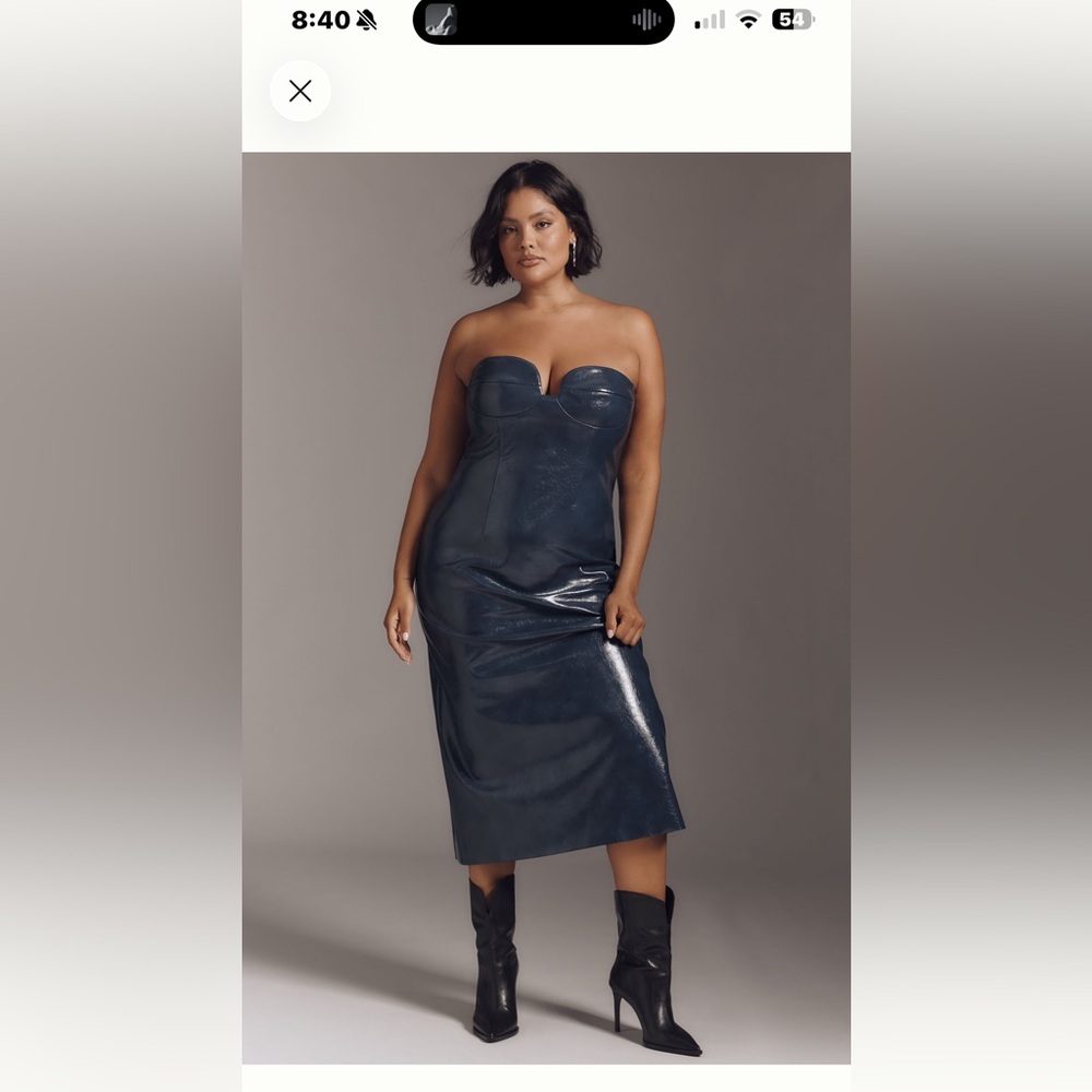 Anthropologie Navy Strapless Satin-Panel Midi Dress
